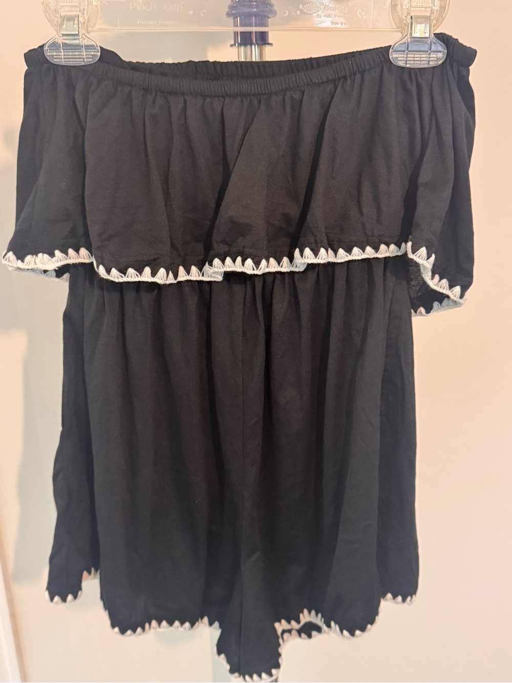 Cupshe Black Strapless Romper with White Trim
